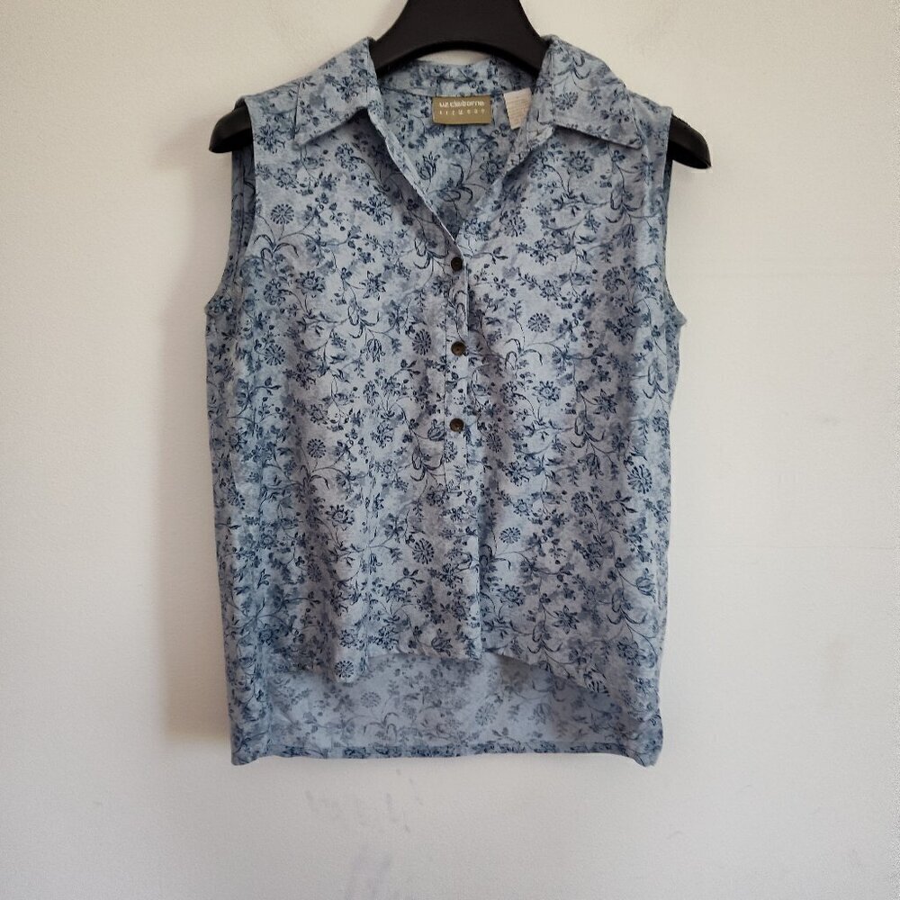 Ladies SZ S Liz Claiborne/Liz Wear Blue Floral Sleeveless Blouse